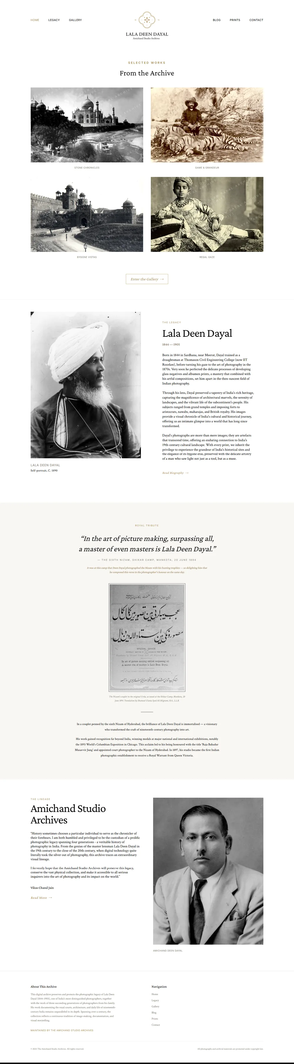 Lala Deen Dayal Archive website homepage. A photographic archive spanning four generations.